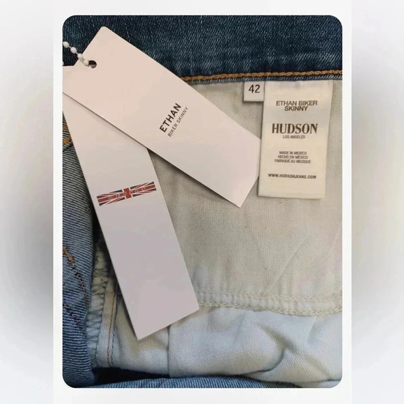 Hudson Ethan Biker Skinny Medium Wash Denim Jeans Size 42 - Picture 8 of 13